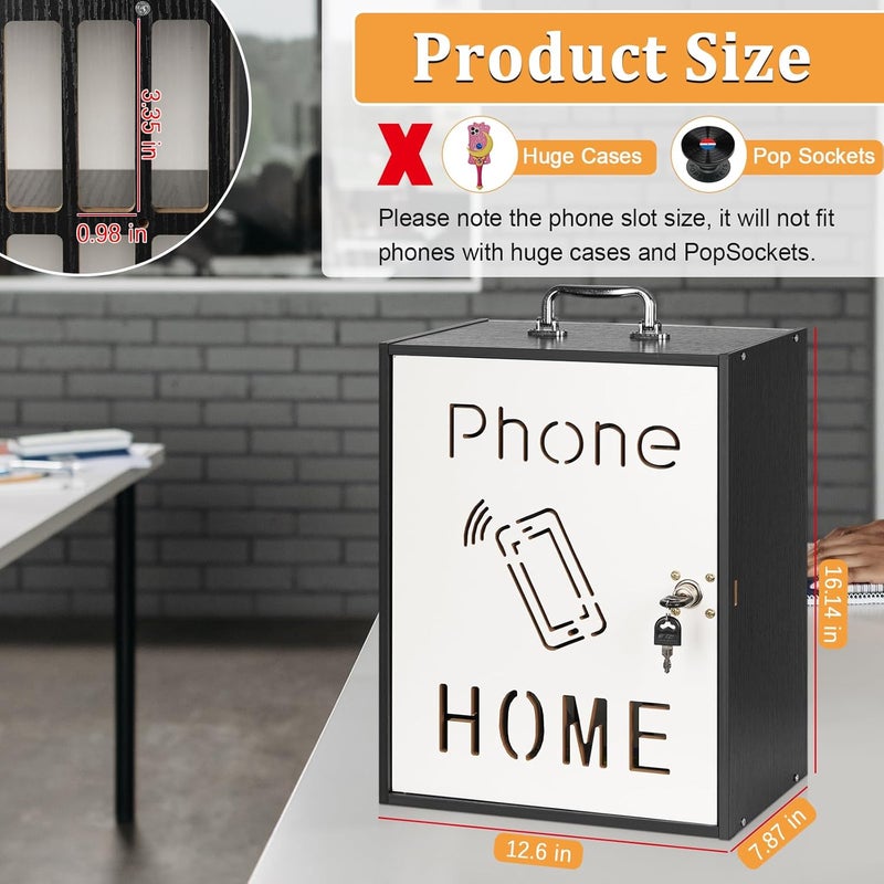 Lzttyee Cell Phone Holder Classroom 36 Slots Wooden Cell Phone Storage Cabinet Pocket Chart with Handle and Security Lock for Classroom Office (36 Grid Cabinet Black) - Image 2